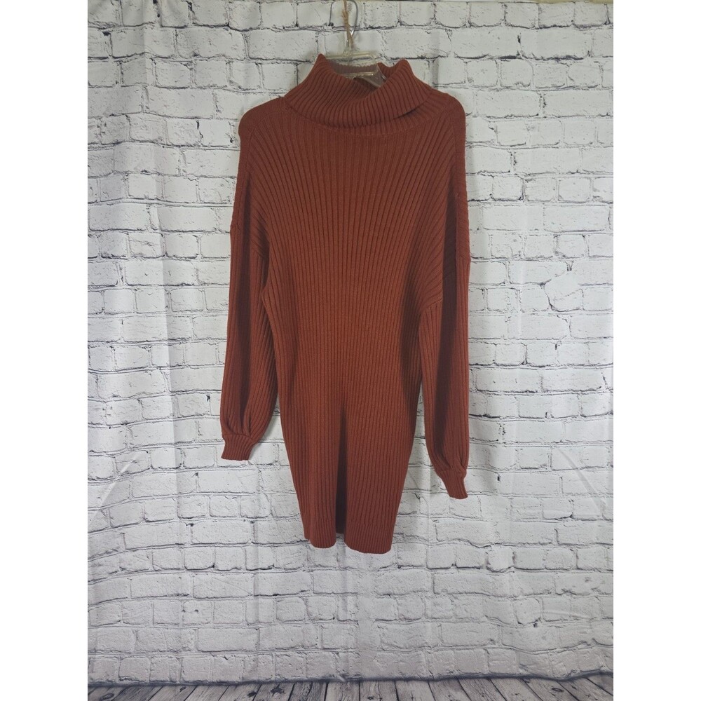 Anrabess Women's Large Orange Mock Neck Sweater Dress